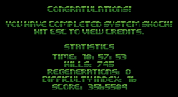 System Shock Contratulations